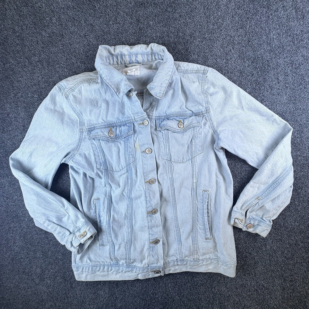 RSQ Collective Trucker Jacket Womens Large Light Blue Denim Cotton‎ Button Front